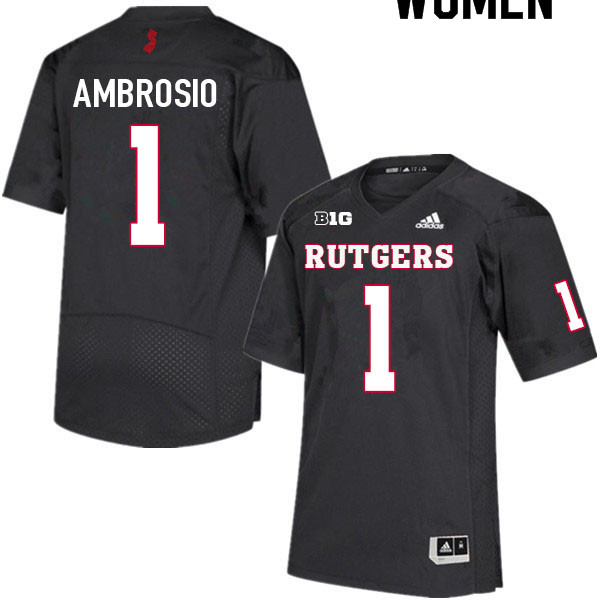 Women #1 Valentino Ambrosio Rutgers Scarlet Knights College Football Jerseys Sale-Black - Click Image to Close